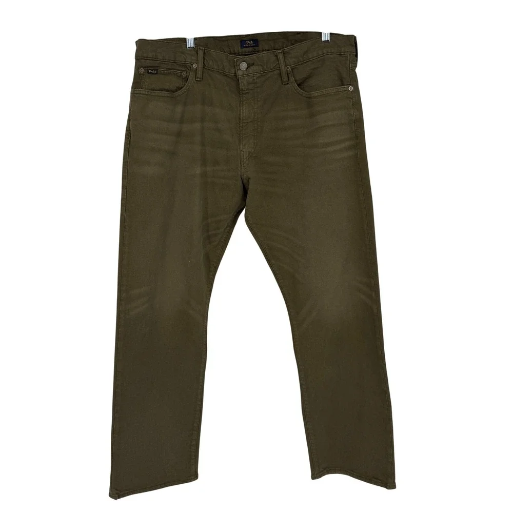 Polo Ralph Lauren 38x32 (39x31.5) Olive Green Stretch Cotton Straight Leg Jeans